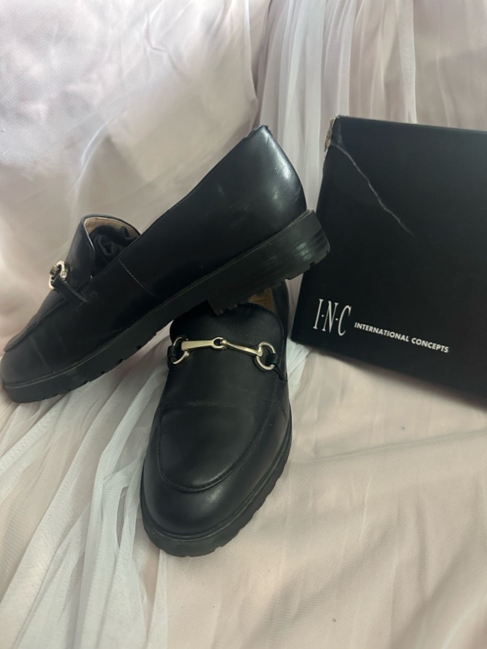 INC International Concepts Black Leather Men's Bit Slip-On Loafers